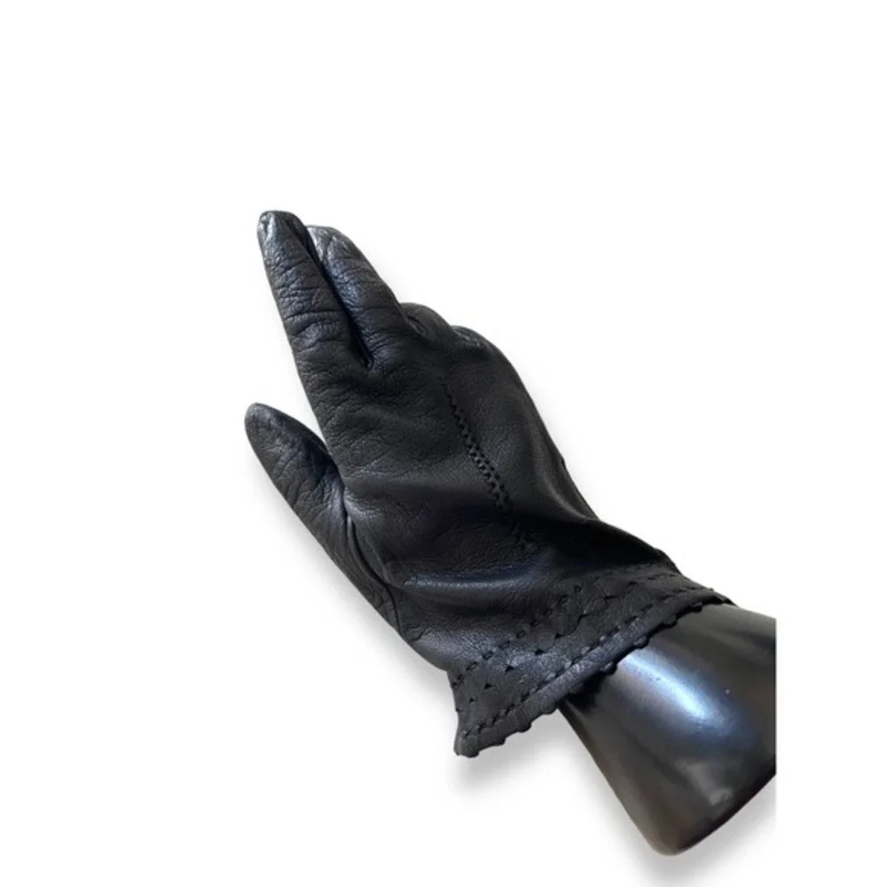 Vintage Detailed Cutout Above Wrist Black Driving Gloves 1960’s Ruffle